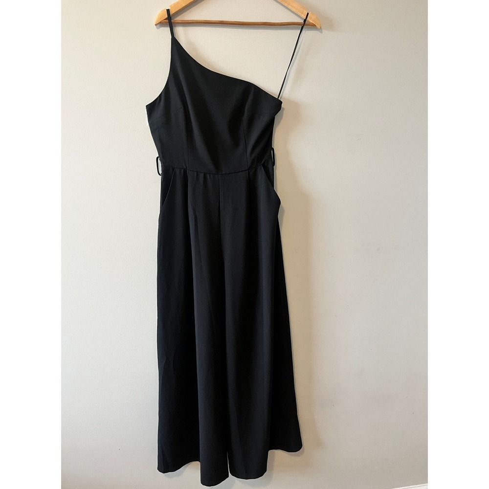 Petal + Pup One Shoulder Jumpsuit Wide Leg Black 4 Asymmetrical Pockets